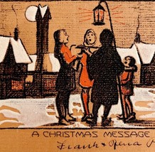 Christmas Victorian Style Card Caroling Moon Streetlight Embossed 1910s ... - $24.99