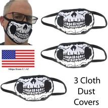 Lot of 3 Washable Cloth Face Dust Cover - Three Layer - Black White Skull Design - £5.49 GBP