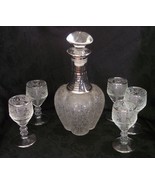 Paden City Decanter Set SILVER Vintage Glass Goblets Wine Cordial Spring Orchard - £134.44 GBP