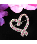 Vintage Valentine PINK RHINESTONE HEART PIN Brooch Anne Klein Silvertone... - £13.79 GBP