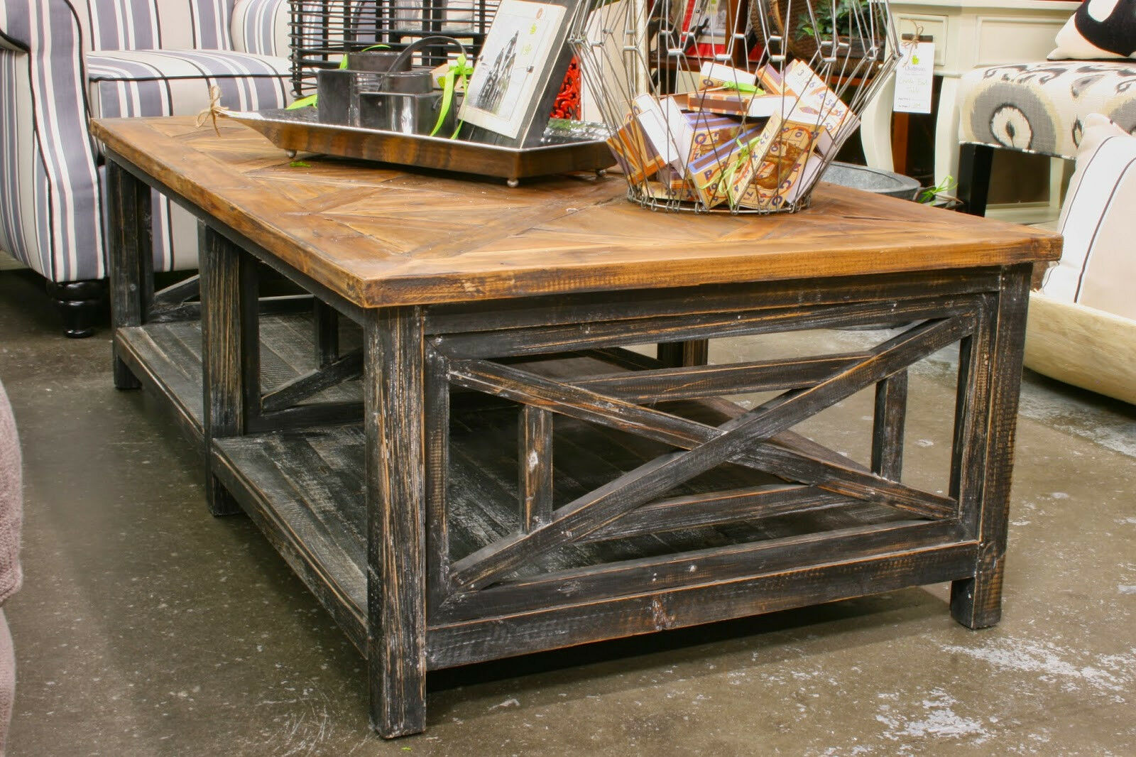 Modern Farmhouse Distressed Spiro Reclaimed Wood Cocktail Table Rectangle - $891.21