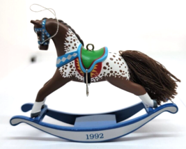 2 Hallmark ROCKING HORSE Christmas Ornaments 1991 &amp; 1992 - £14.69 GBP