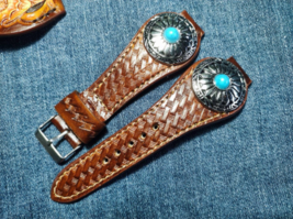 Handmade Turquoise Stone &amp; Leather Watch Strap  - £34.39 GBP