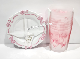 Bella Lux Pink Coquette Bows Melamine Appetizer Plates + Tumblers Glasse... - $42.99