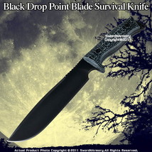 Black Drop Point Blade Survival Knife Sheath Whet Stone - £23.63 GBP