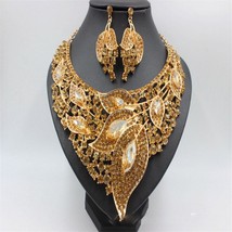 Luxury Crystal Wedding Bridal Jewelry Sets Gold Color Leaf Rhinestone Wedding Je - £29.95 GBP