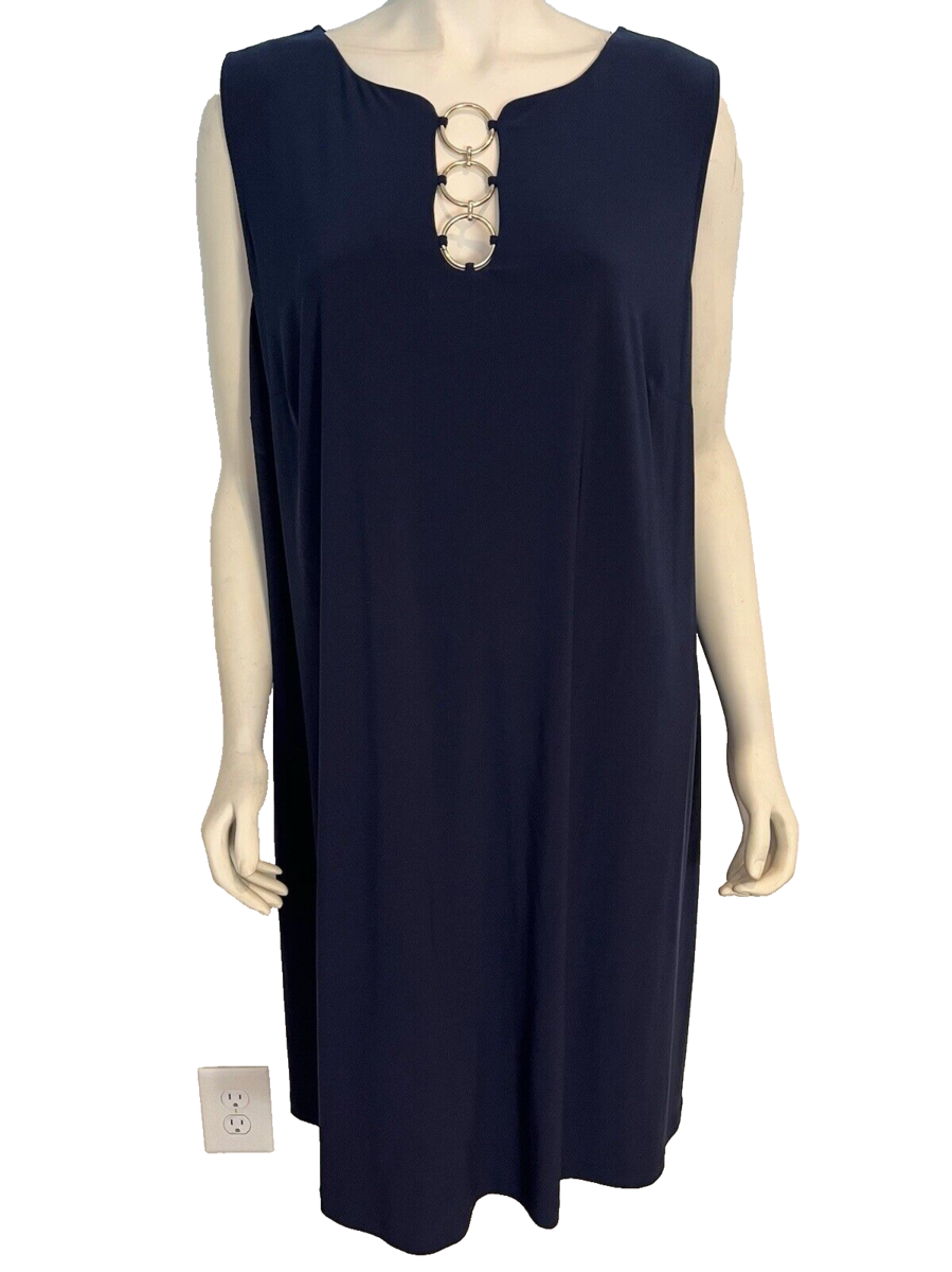 NWT Ivy Road Navy Blue V Neck Sleeveless Knit A Line Dress Size 3X - $28.49