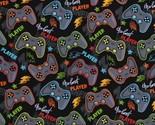 Cotton Gaming Controllers Videogames Kids Black Fabric Print by the Yard... - £10.38 GBP