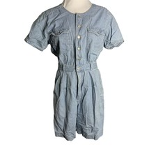 Vintage Gloria Vanderbilt Denim Romper M Blue Striped Buttons Pockets Elastic - £55.22 GBP