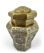 Antique Chinese Octagonal Tin-Plated Brass Storage Box w/Lid, Panels, H ... - $151.41 CAD