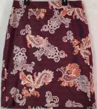 Ann Taylor Skirt Womens Size 6 Burgundy Paisley 100% Cotton Vent Lined Back Zip - £14.36 GBP