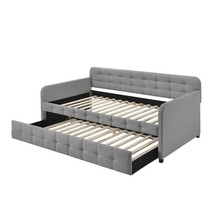 Gray Tufted Polyester Linen Twin Daybed with Trundle - $12,832.20 MXN