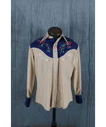 Vintage Western Shirt - Tan and Blue Western Floral Pattern Bar M - Men&#39;... - $101.87 CAD