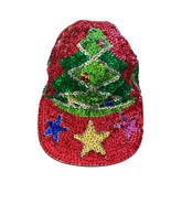 Sequin All over Christmas Tree Stars Ornaments Glam Bling Baseball Cap Hat - £21.86 GBP