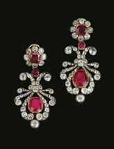 Antique Style Victorian Edwardian Earrings Red Ruby Diamond 925 Sterling Silver - £69.47 GBP