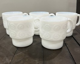 Vintage Hazel Atlas Hazelware White Milk Glass Scroll &amp; Dots Embossed Mu... - $138.59