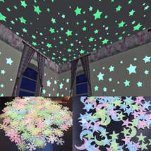 50/100Pcs 3D Star And Moon Luminous Wall Stickers Home Decorations - £13.51 GBP
