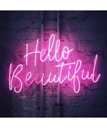New Hello Beautiful Neon Sign Room Glass Artwork Acrylic Light Gift 20&quot;x16&quot; - £195.93 GBP