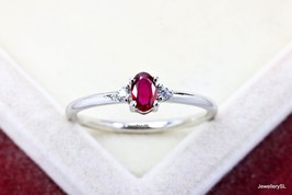Ruby Dainty 14k Gold/Sterling Silver Ring, Oval Cut Red Gemstone Tiny ring,  - £28.77 GBP