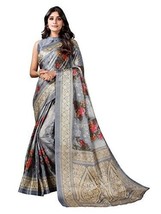 Women&#39;s Printed Art Silk Saree with Unstitched Blouse Piece Sari arabic - £14.84 GBP