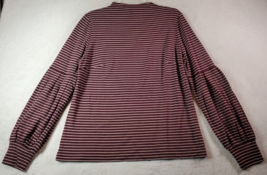 Ann Taylor T Shirt Top Women Large White Brown Striped Knit Long Sleeve Back Zip - £11.49 GBP