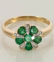Round Simulated Emerald &amp; Diamond 18K Gold Plated Beautiful Silver HandMade Ring - £67.40 GBP