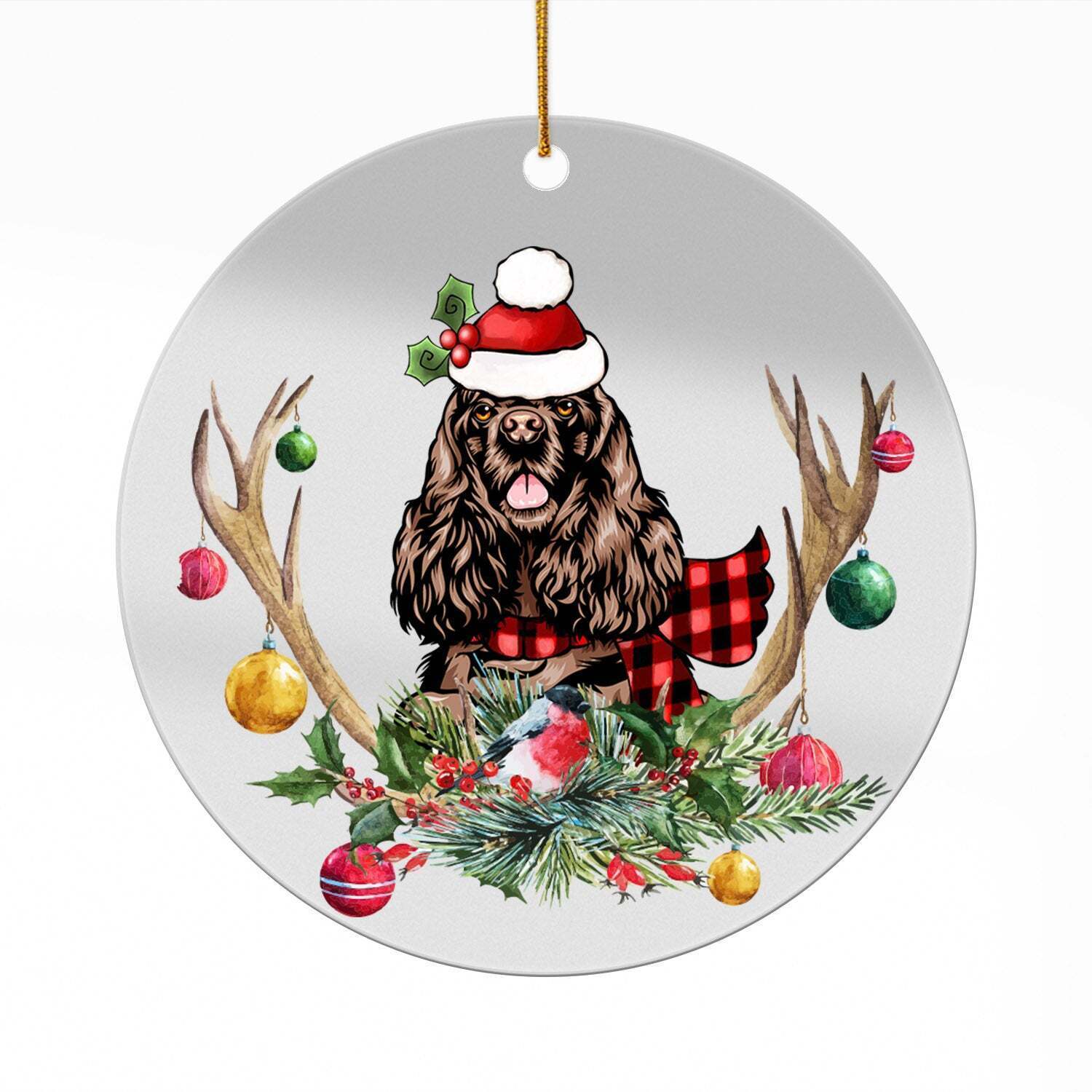 Primary image for Cute Cocker Spaniel Dog Antlers Reindeer Christmas Ornament Acrylic Gift Decor