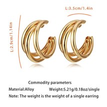 2021 Classical Style Three Layes Gold Silver Color Metal Hoop Earrings For Women - £6.97 GBP