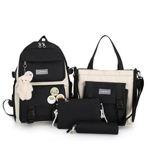 OKKID 5pcs/Set Canvas School Bags For Girls Kawaii College Student Backpack Set  - £92.49 GBP