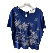 Alfred Dunner Women’s 1X Blue Embellished Tropical Short Sleeve Top - $19.80