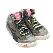 PUMA Girls Gray Pink Suede Leather Mid Sneakers Youth Sz 6.5 - £11.86 GBP