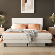 Miscoos Queen Size Platform Bed Frame With Upholstered Headboard, Storag... - $155.99