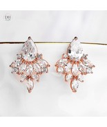 CZ Crystal Bridal Stud Earrings, Sparkly CZ Cluster Earrings, Rose Gold ... - $756.19 MXN