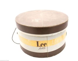 Lee Hat Box Mens Oval Brown Gray Vintage Early 1940s 14&quot; x 7&quot; Adventure - $52.57