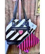 Betsey Johnson Trap Tote Handbag Black Cream W Zipper Pouch BB18330 - $107.91