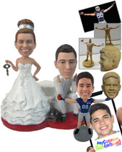Personalized Bobblehead Trapped Groom And Bride Holding The Key To Freedom - Wed - £132.10 GBP