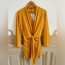 Zara Yellow Knotted Dress M 4886452300 Mini Wide Sleeves Jacquard Marigold - $901.52 MXN