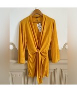 Zara Yellow Knotted Dress M 4886452300 Mini Wide Sleeves Jacquard Marigold - $48.02