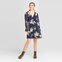Women&#39;s Floral  V-Neck Tie Front Mini Dress - Xhilarationâ„¢ Teal M - £8.94 GBP