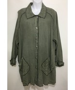 J. Jill M Sage Green Linen Unlined Swing Blazer Jacket Embroidered Roomy - £29.51 GBP
