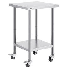 VEVOR Stainless Steel Work Table 24 x 24 x 38 Inch, with 4 Wheels, 3 Adj... - £129.39 GBP