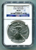 2017 American Silver Eagle Ngc MS69 Classic Early Releases Blue Label, As Shown - £41.04 GBP