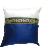 blue Cushion Pillow Case Elephant 40x40cm/15.5x15.5in Thai Silk Bed Sofa  - $8.99