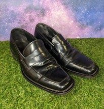 Via Spiga Black Smooth Leather Apron Toe Italian Penny Loafers Men&#39;s Shoes Sz 8 - £15.07 GBP