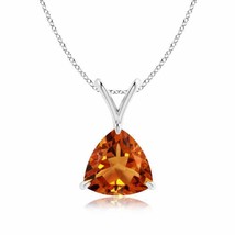 ANGARA Claw-Set Trillion Citrine V-Bale Pendant in 14K Solid Gold | 18&quot; Chain - £477.01 GBP