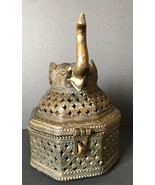 Rare Brass Jali Jewelry Box, Elephant Head and Pierced Flowers Motiff - £81.88 GBP