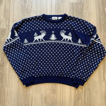 Vtg Puritan XL Christmas Holiday Sweater Navy Blue Reindeer 100% Acrylic... - $34.64