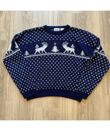 Vtg Puritan XL Christmas Holiday Sweater Navy Blue Reindeer 100% Acrylic... - $48.64 CAD