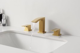 3 Holes Waterfall Widespread Bathroom Sink Mixer Tap Deck Mounted brushe... - £179.85 GBP