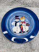 Tabletops Blue Hand Painted Snow Couple Pasta Rim Ceramic Plate 14.75&quot; Limited - £18.96 GBP